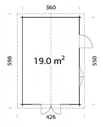 ZAHRADNÍ DOMEK Irene  19 m2 (380cm x 570cm) tl. 44mm